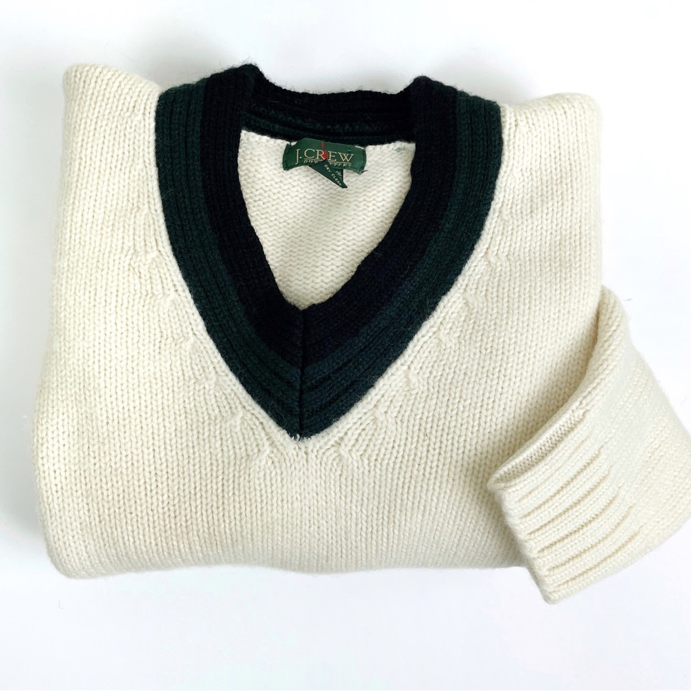 Vintage J. Crew Wool Chunky Knit Cream V Neck Sweater